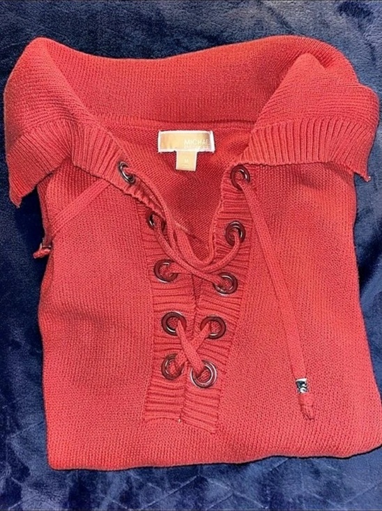 Michael Kors Sweaters - Michael Kors Red Lace-Up V-Neck Sweater